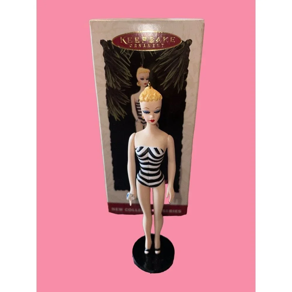 Barbie Hallmark Keepsake Ornament Debut 1959 Striped Swimsuit 1994 - Picture 2 of 3
